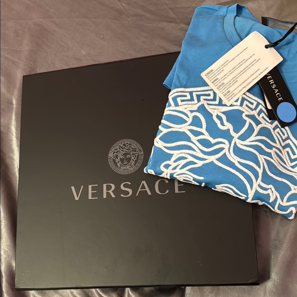 Versace Azure and White Graphic Tee
